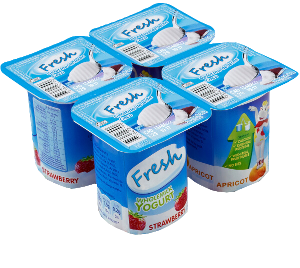 soluzioni di codifica, marcatura, stampa su, etichettatura ispezione vasetti di yogurt "Inspektion og kodning af plastbægre med yoghurt og dessertprodukter"