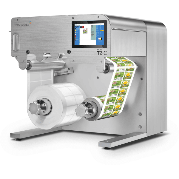 High-capacity label printer printing colorful labels with Trojan™ T2-C